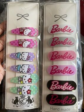 Barbie Hair Clips Set with Pink Logo and Multi-Character Prints